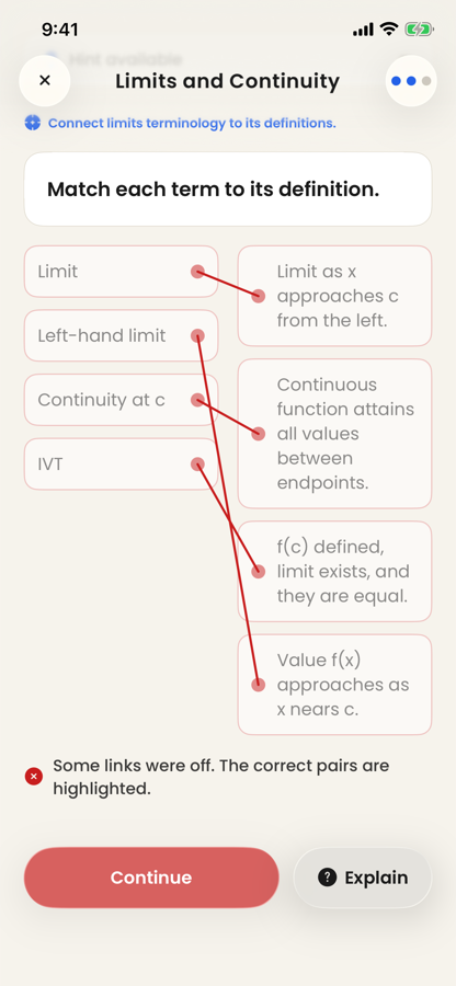 Acuide explaining a missed exercise and the misconception behind it